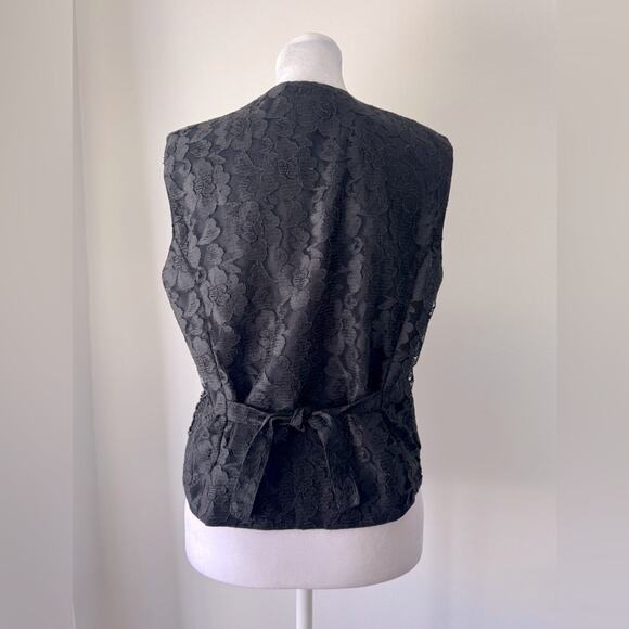 Vintage ‘90s Effeci Black Lace Floral Print Beaded V-Neck Button Down Vest - Picture 4 of 6